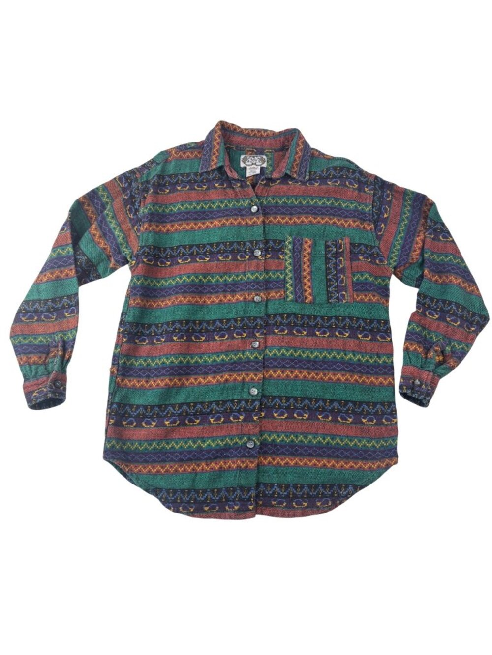 Vintage 1990's Angelique M Top Flannel Southwestern Button-Up Shirt 100% Cotton